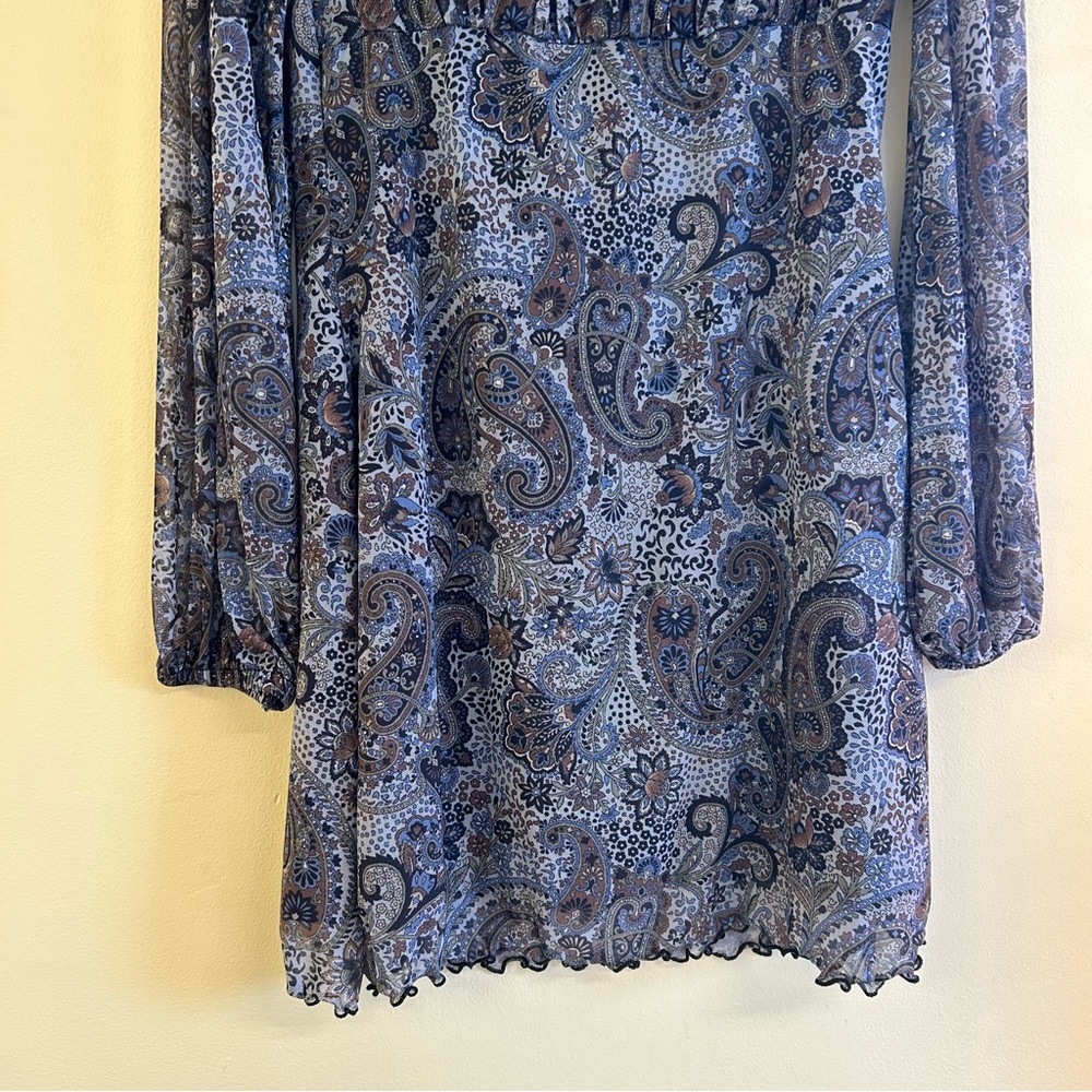 Urban Outfitters Renewal Paisley Mini y2k Dress Sz Md Babydoll Blue Floral Fairy - Picture 8 of 13